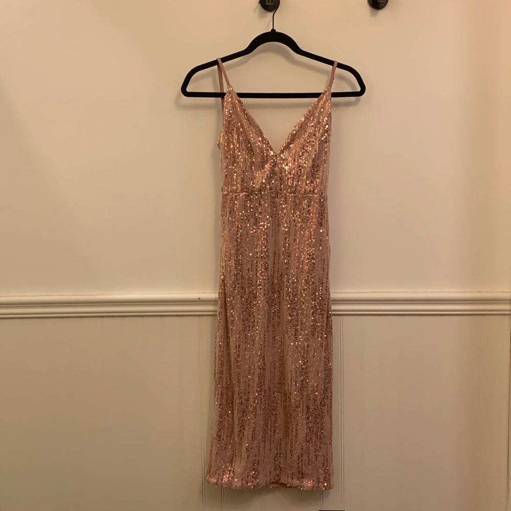 LNWT rose gold sequin slip dress, small